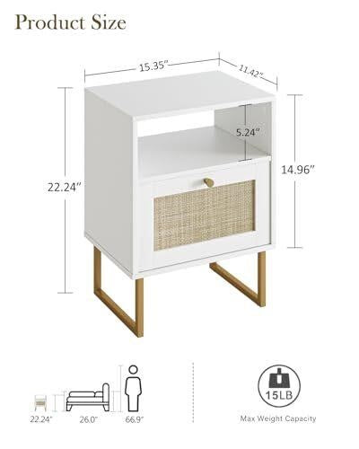Masupu Rattan Night Stand, Modern Boho Nightstand
