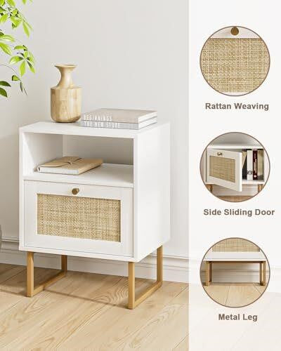 Masupu Rattan Night Stand, Modern Boho Nightstand