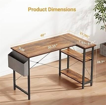 CubiCubi L Shaped Desk 40" Corner Desk, Black