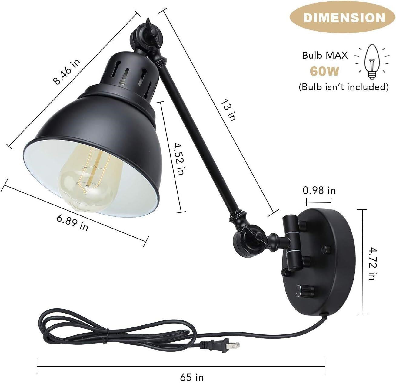 Plug-in Wall Sconce Lights, Dimmable