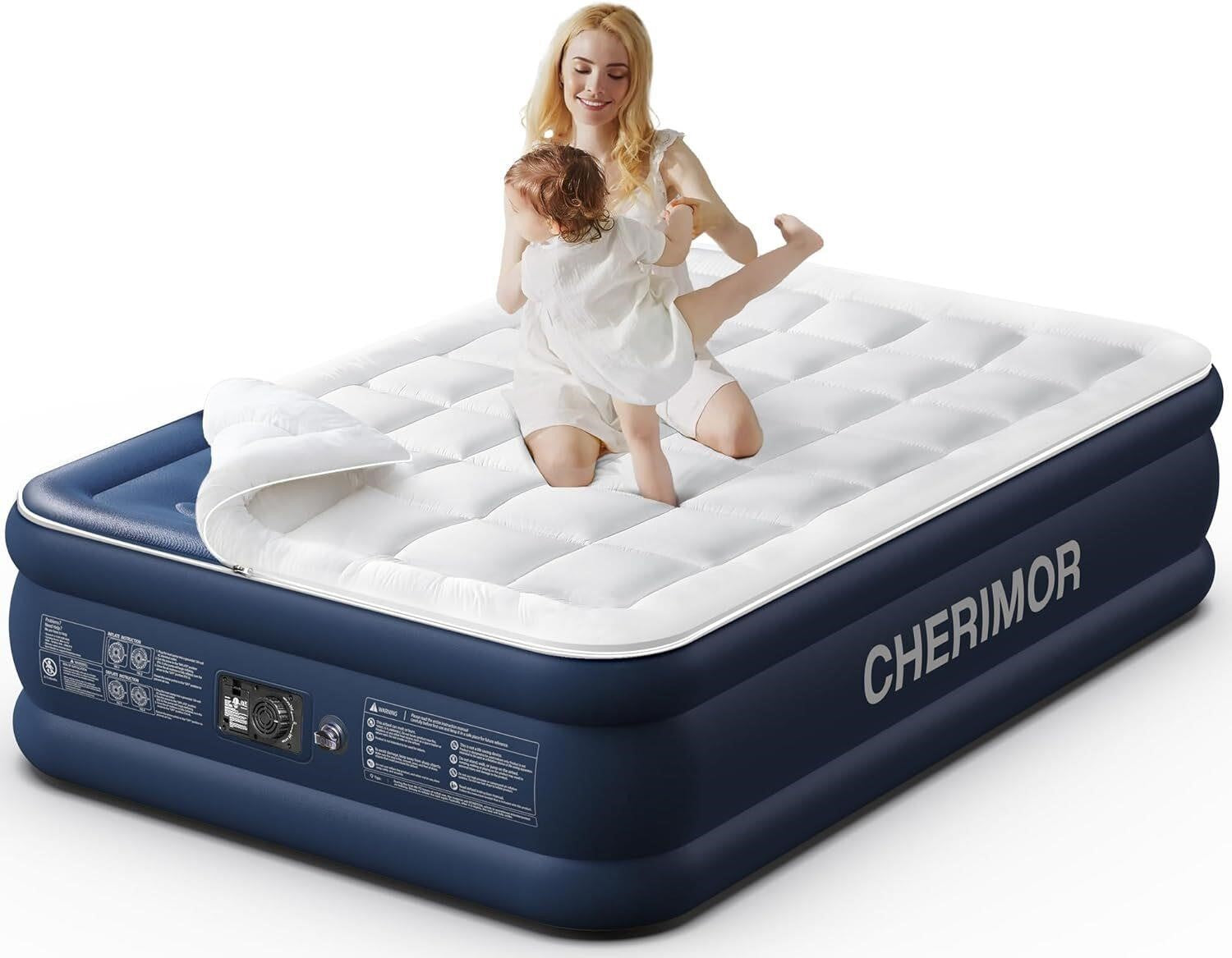 Queen Air Mattress with Built-in Pump & Luxury Quilted Topper (Washable&Detachable), 20"