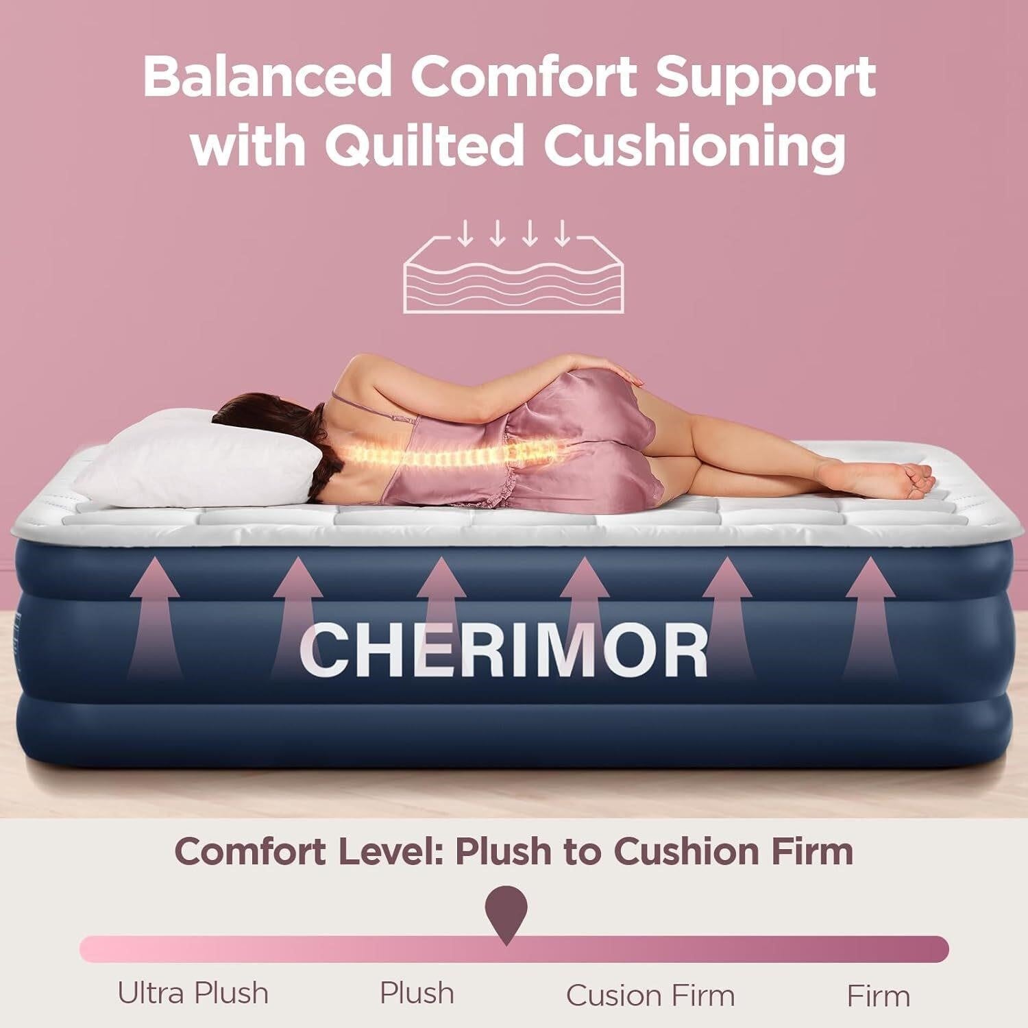 Queen Air Mattress with Built-in Pump & Luxury Quilted Topper (Washable&Detachable), 20"